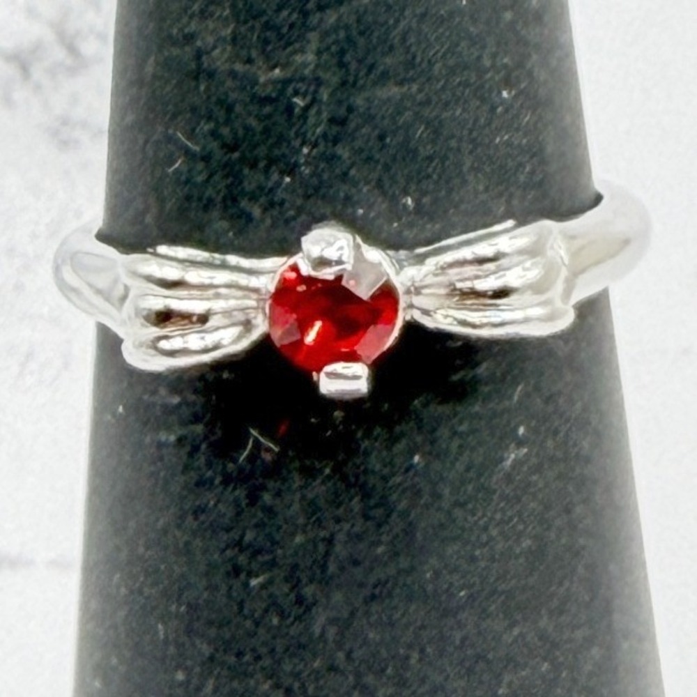 Silver‎ Bow Ring Red Stone Size 6 Cute Gift Ring Dainty Style New WATCH VIDEO